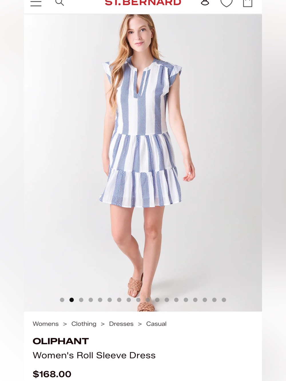 Oliphant Blue and White Striped Tiered Casual Dress